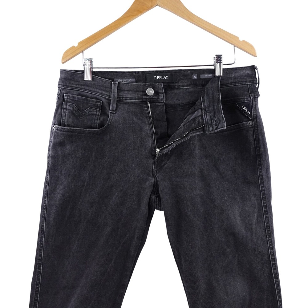 Replay Anbass Hyperflex Mens Dark Wash Slim Fit Jeans Size 34x30 Stretch